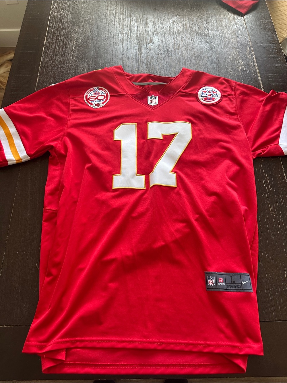 KC Chiefs Red Men’s Mecole Hardman Jersey #17 with White and Gold Accent